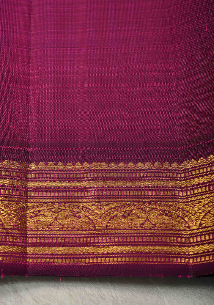 Rani Pink Dual Tone Pure Kanjivaram Silk Saree with Zari Buttas and Contrast Zari Border| SILK MARK CERTIFIED