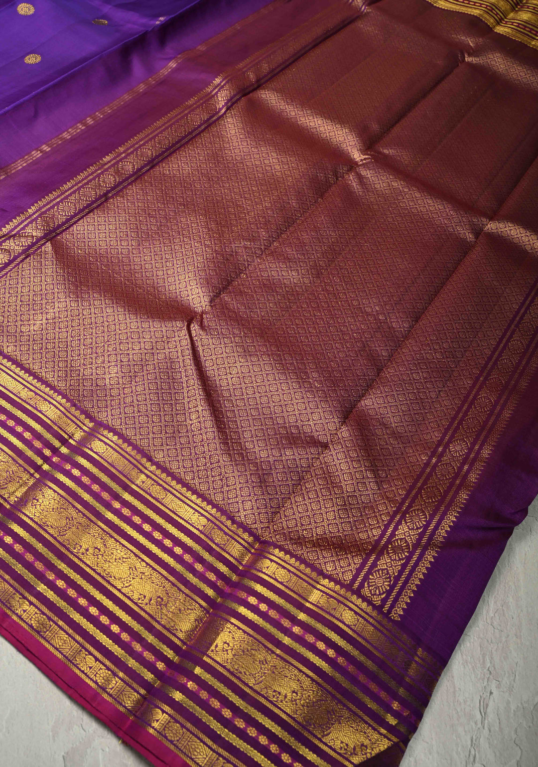 Royal Purple Pure Kanjivaram Silk Saree with Zari Buttas and Zari Border | SILK MARK CERTIFIED