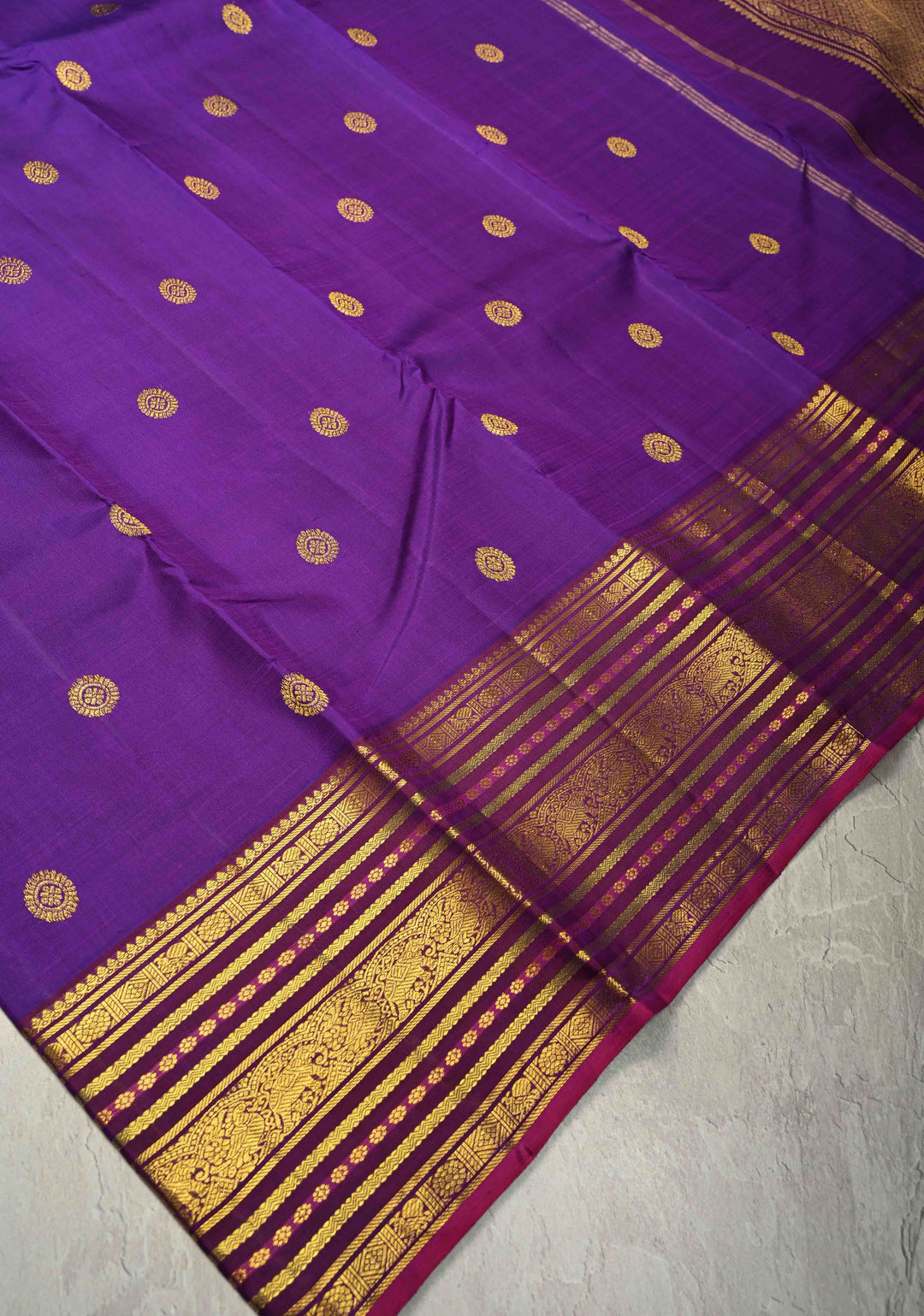 Royal Purple Pure Kanjivaram Silk Saree with Zari Buttas and Zari Border | SILK MARK CERTIFIED