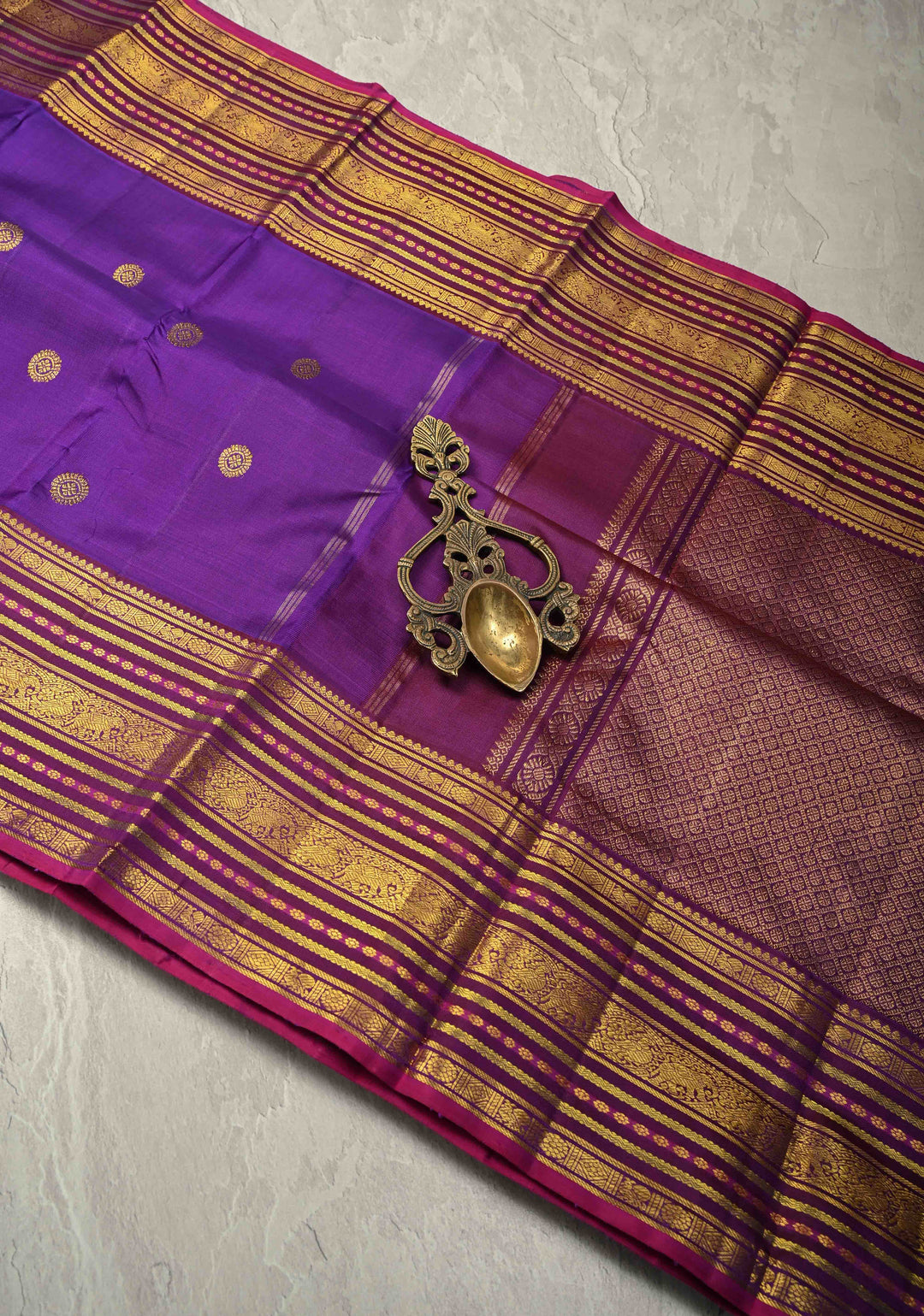 Royal Purple Pure Kanjivaram Silk Saree with Zari Buttas and Zari Border | SILK MARK CERTIFIED