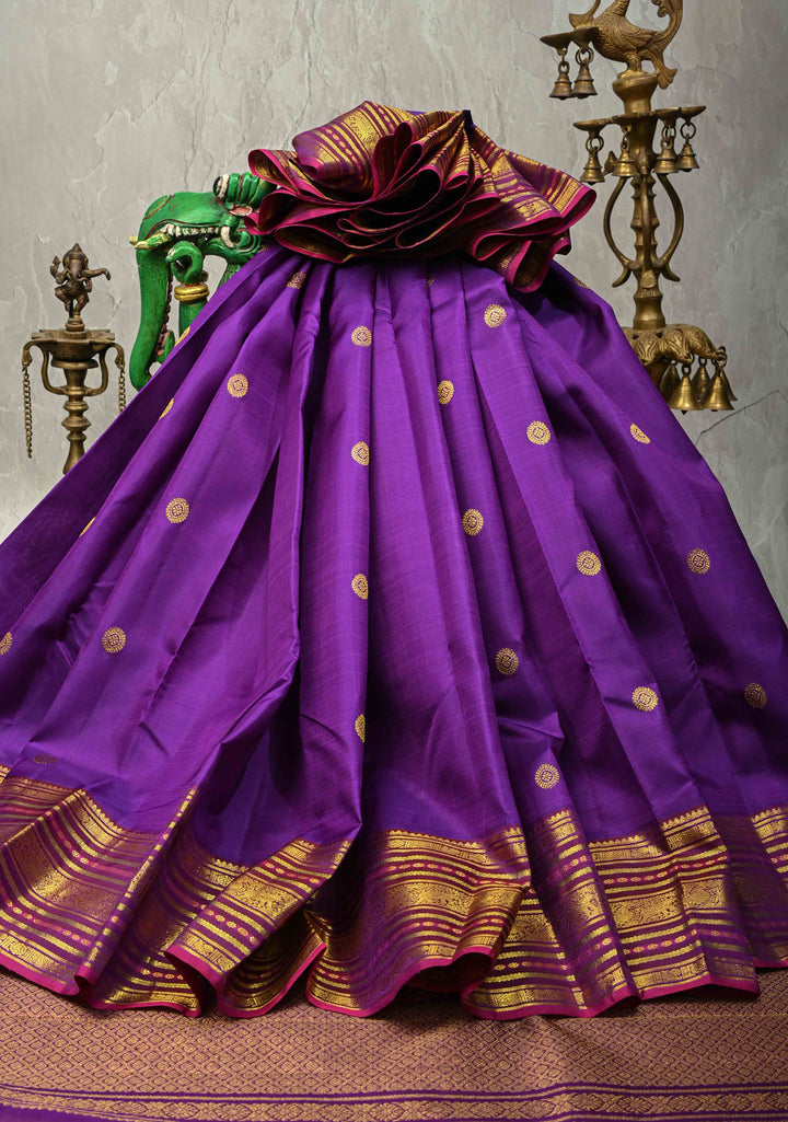 Royal Purple Pure Kanjivaram Silk Saree with Zari Buttas and Zari Border | SILK MARK CERTIFIED