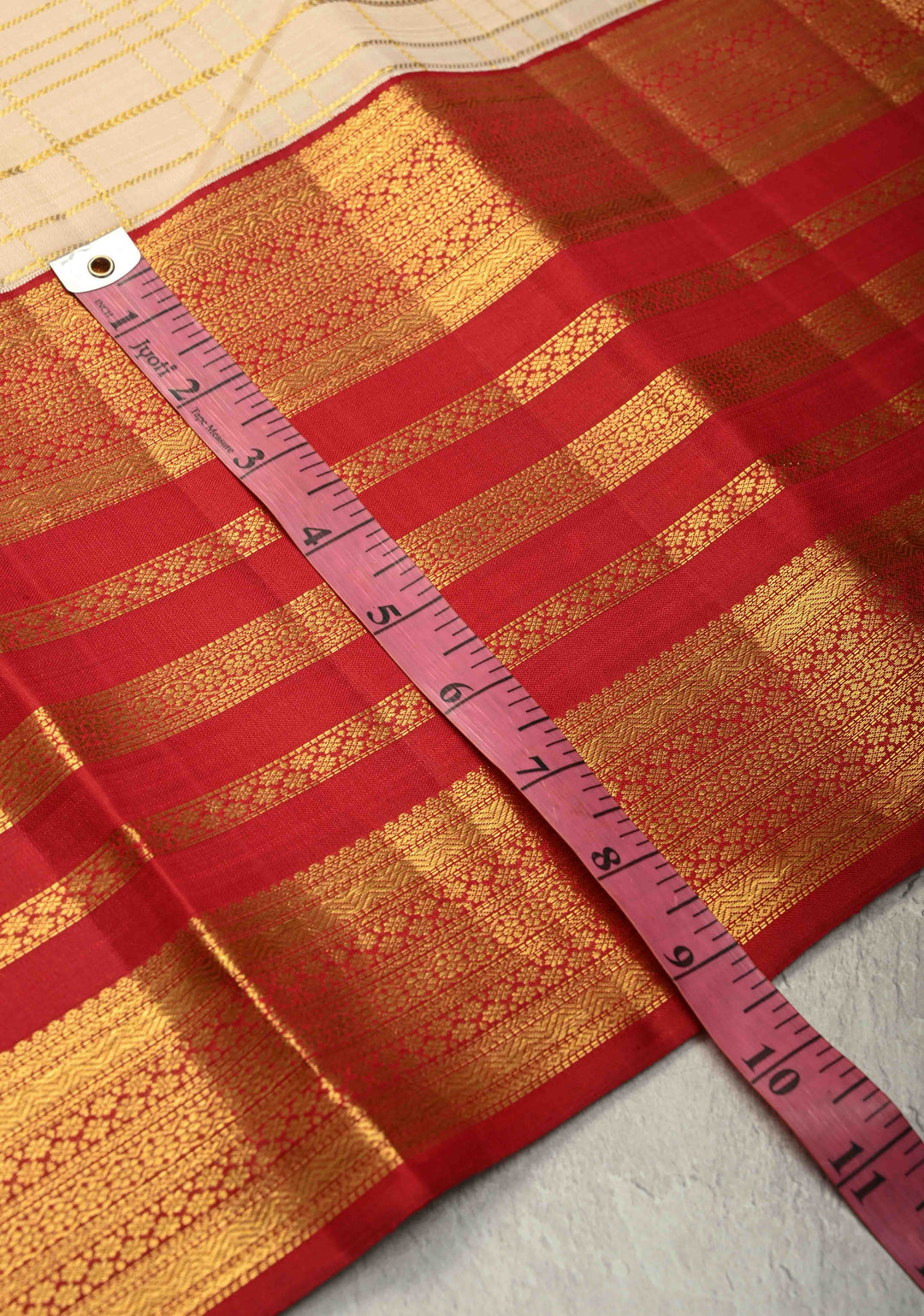 Beige Korvai Kanjivaram Pure Silk Saree with Zari Checks and Contrast Zari Border | SILK MARK CERTIFIED