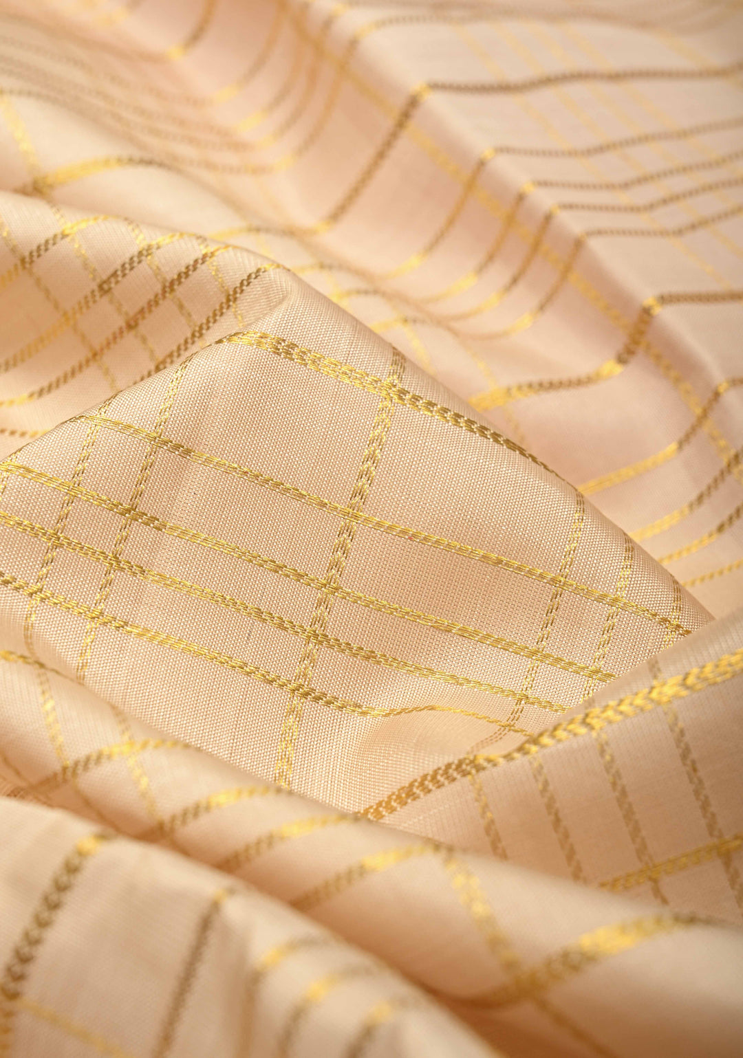 Beige Korvai Kanjivaram Pure Silk Saree with Zari Checks and Contrast Zari Border | SILK MARK CERTIFIED