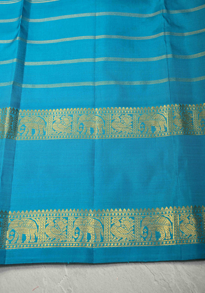 Aqua Blue Kanjivaram Pure Silk Saree with Zari Checks and Rettaipet Border | SILK MARK CERTIFIED