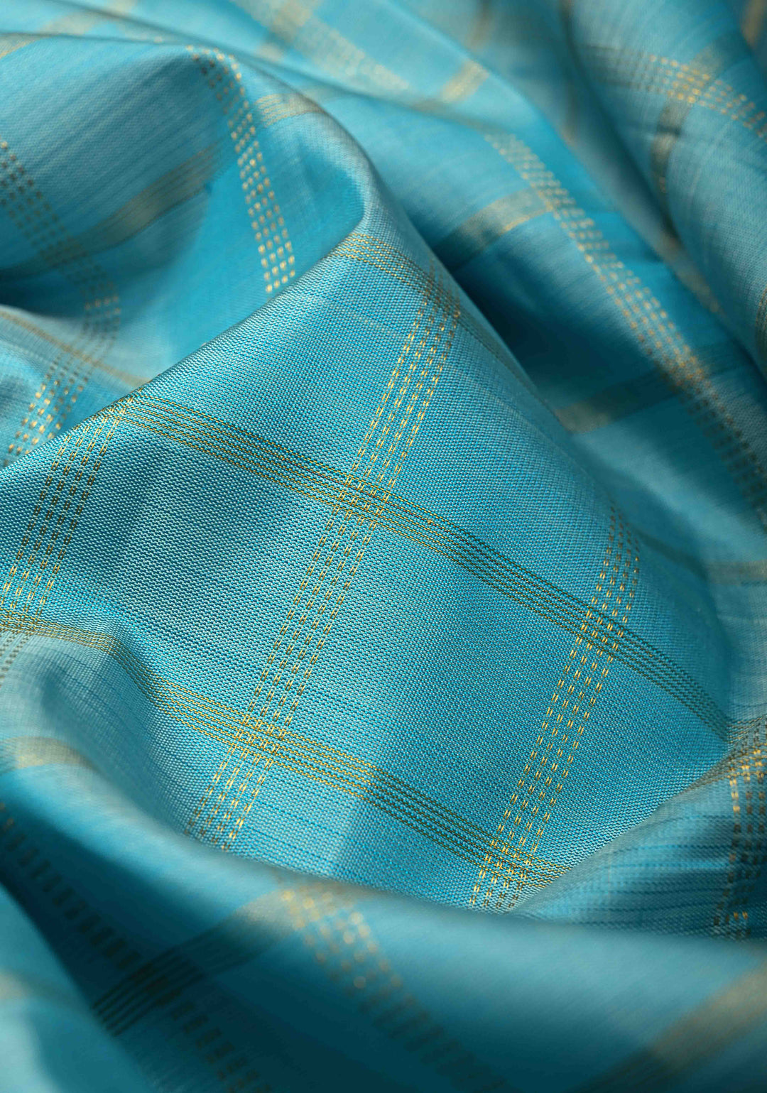 Aqua Blue Kanjivaram Pure Silk Saree with Zari Checks and Rettaipet Border | SILK MARK CERTIFIED