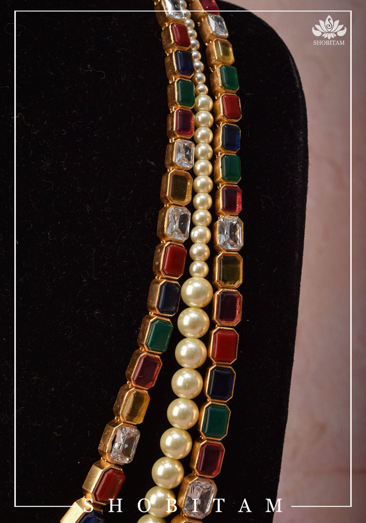 Multi Strand Faux Pearl Royal Long Necklace Set | Shobitam Jewelry