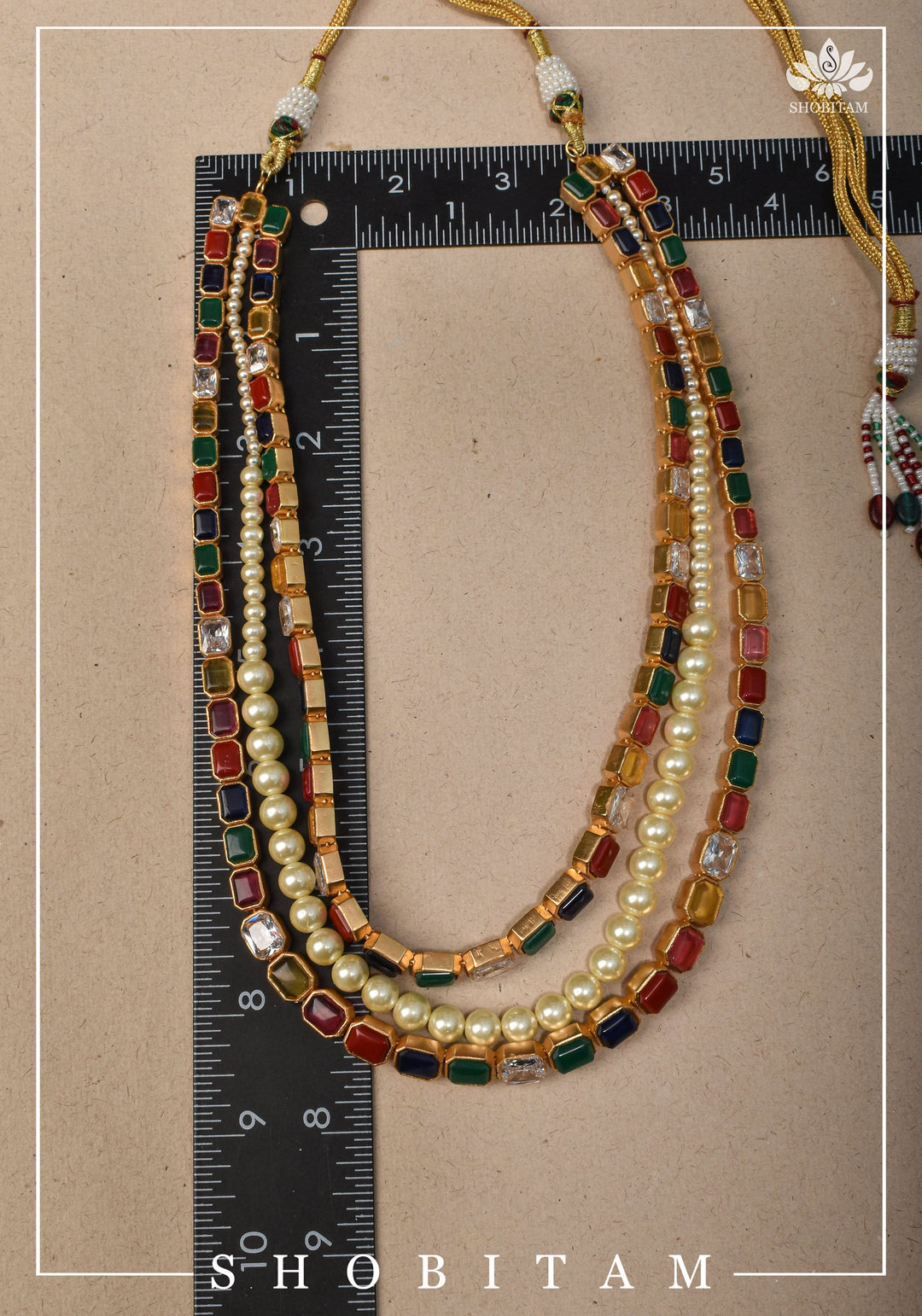 Multi Strand Faux Pearl Royal Long Necklace Set | Shobitam Jewelry