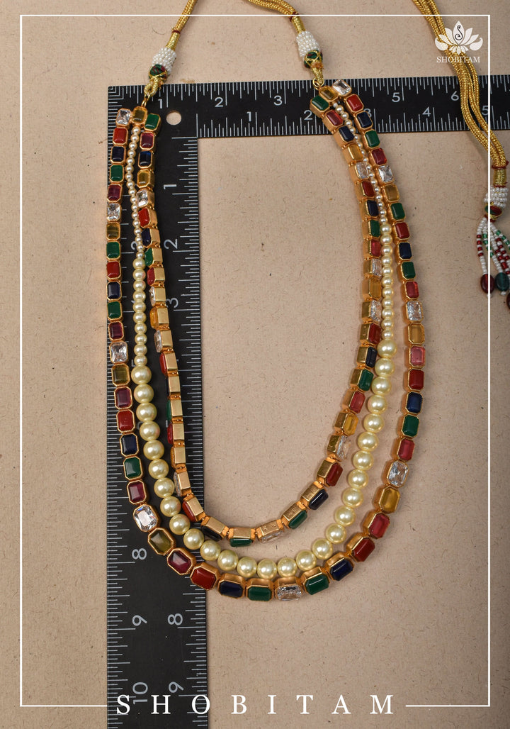 Multi Strand Faux Pearl Royal Long Necklace Set | Shobitam Jewelry