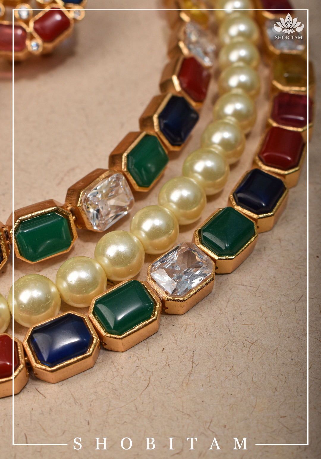 Multi Strand Faux Pearl Royal Long Necklace Set | Shobitam Jewelry