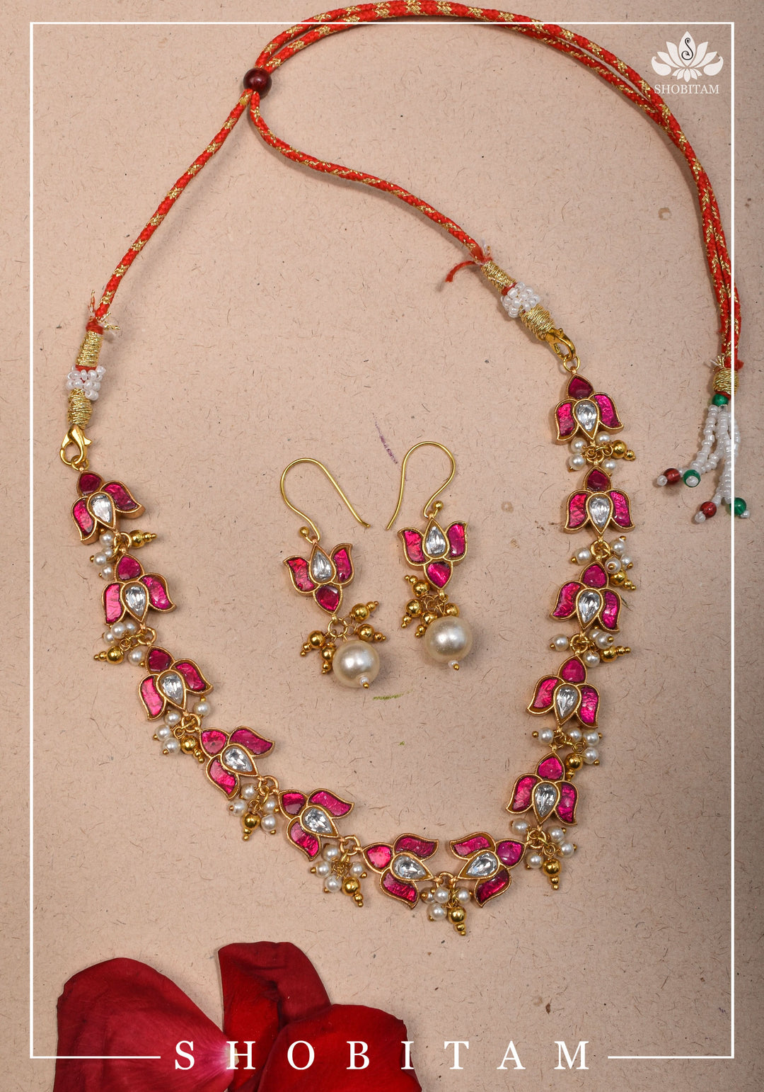 Translucent Lotus Flexible necklace set  | Shobitam Jewelry