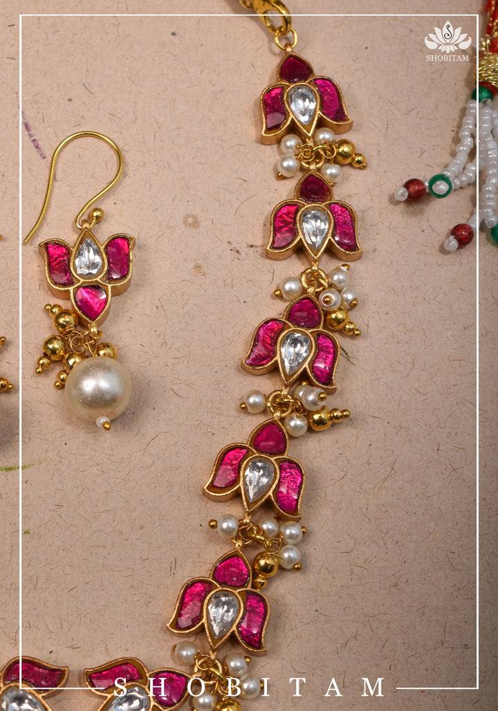 Translucent Lotus Flexible necklace set  | Shobitam Jewelry