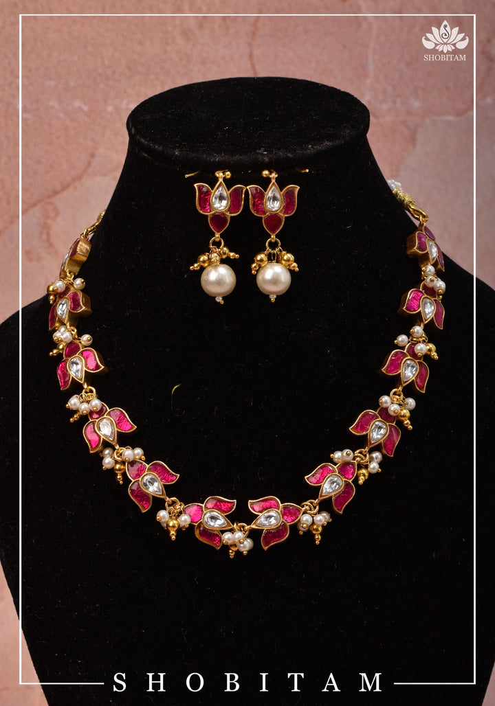 Translucent Lotus Flexible necklace set  | Shobitam Jewelry