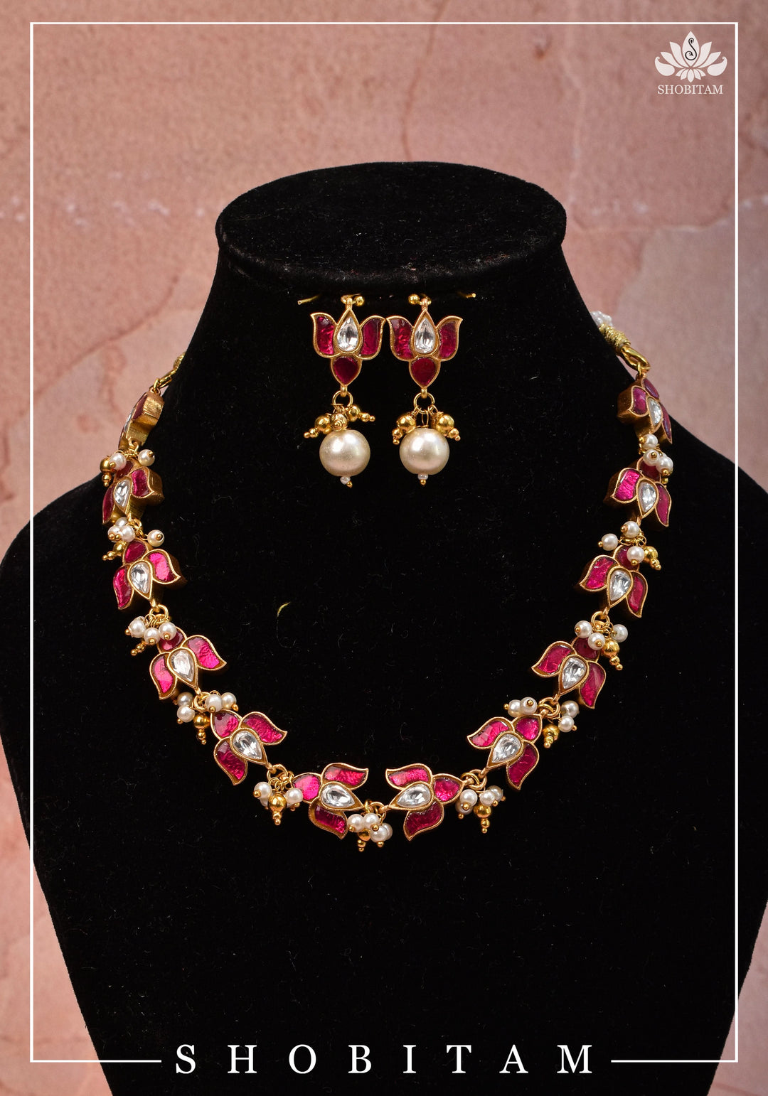 Translucent Lotus Flexible necklace set  | Shobitam Jewelry