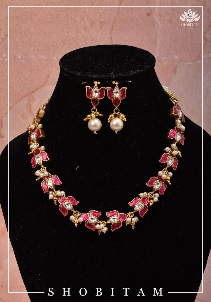 Translucent Lotus Flexible necklace set  | Shobitam Jewelry