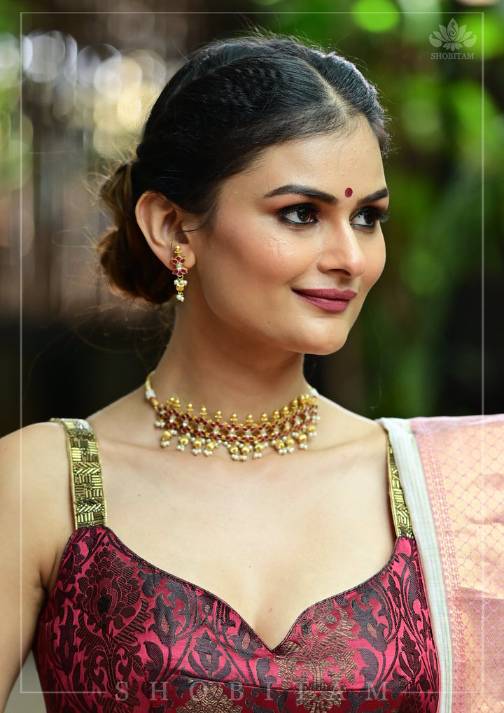 Microplated Kundan Jadau Lightweight Choker set | Shobitam Jewelry