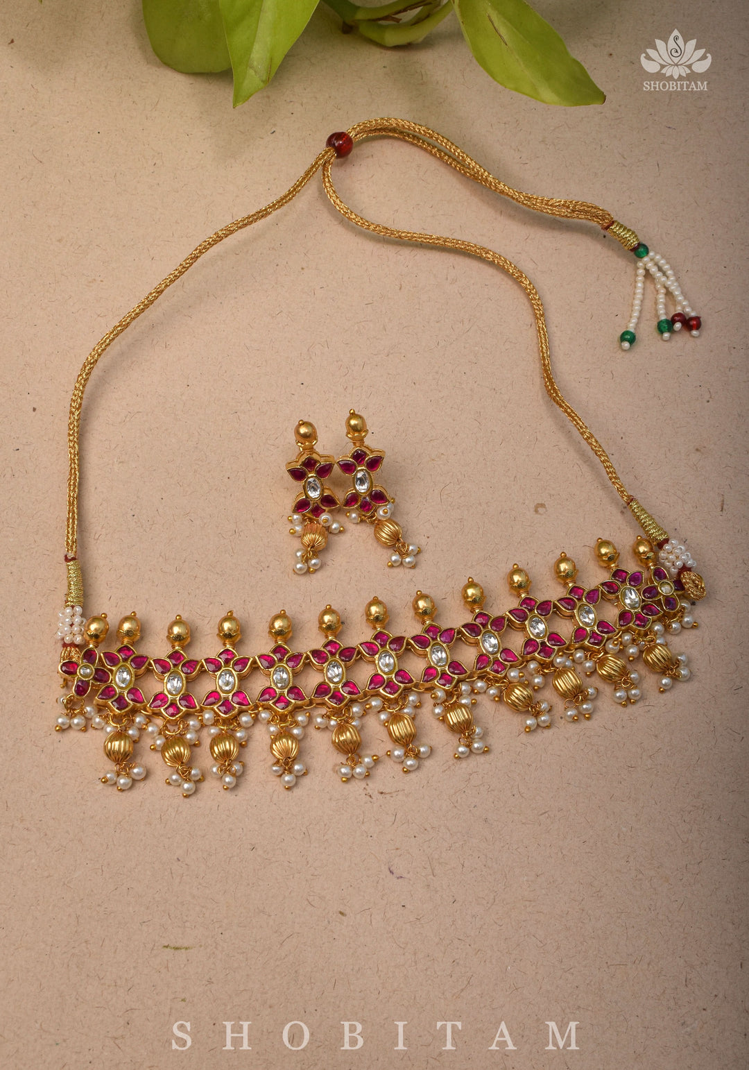 Microplated Kundan Jadau Lightweight Choker set | Shobitam Jewelry
