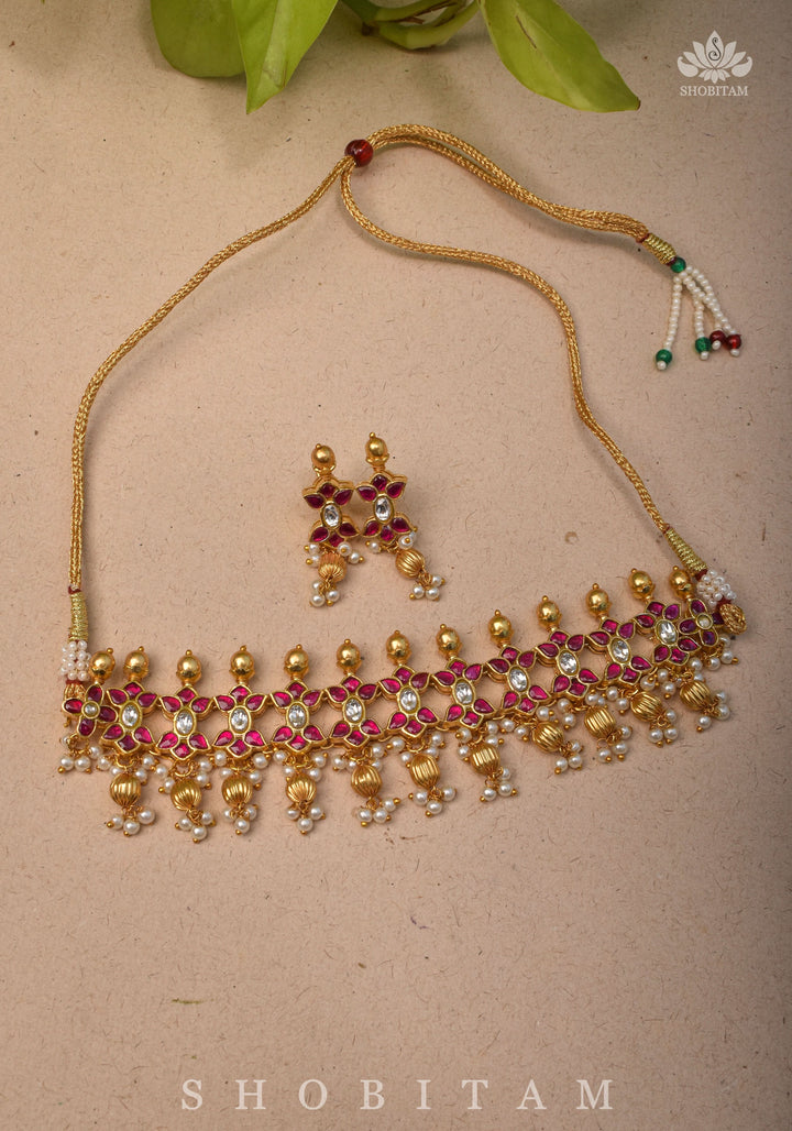 Microplated Kundan Jadau Lightweight Choker set | Shobitam Jewelry