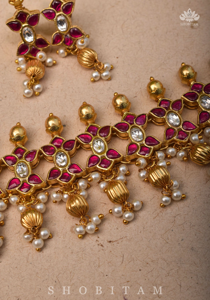 Microplated Kundan Jadau Lightweight Choker set | Shobitam Jewelry