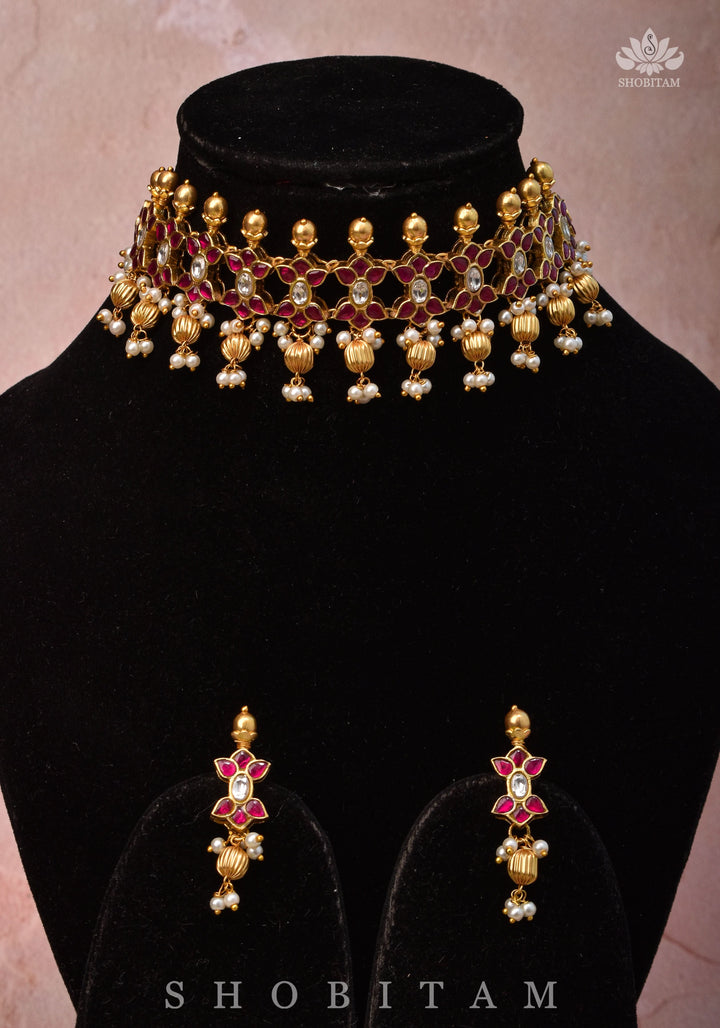 Microplated Kundan Jadau Lightweight Choker set | Shobitam Jewelry
