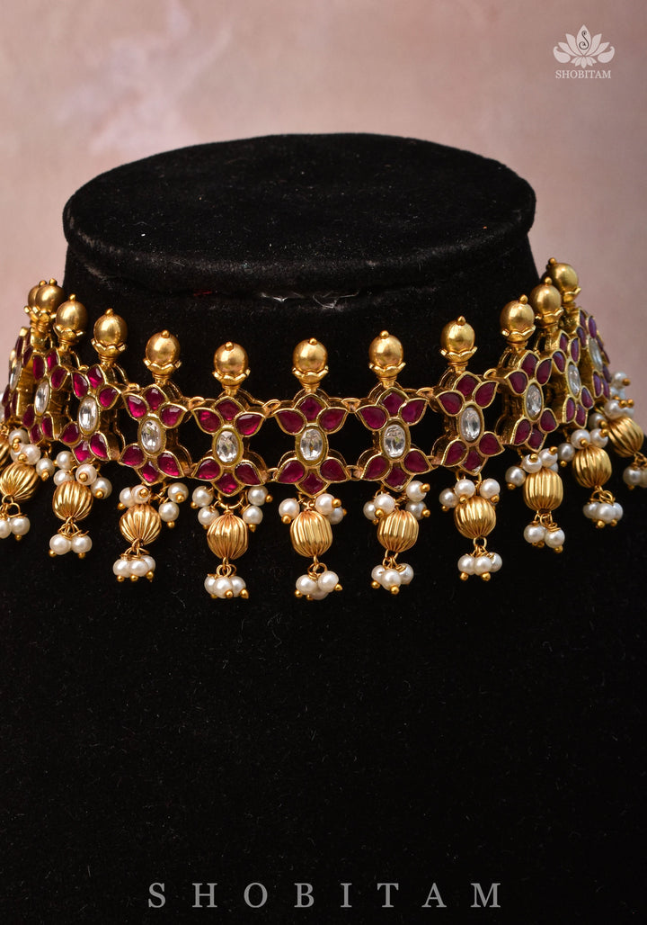 Microplated Kundan Jadau Lightweight Choker set | Shobitam Jewelry