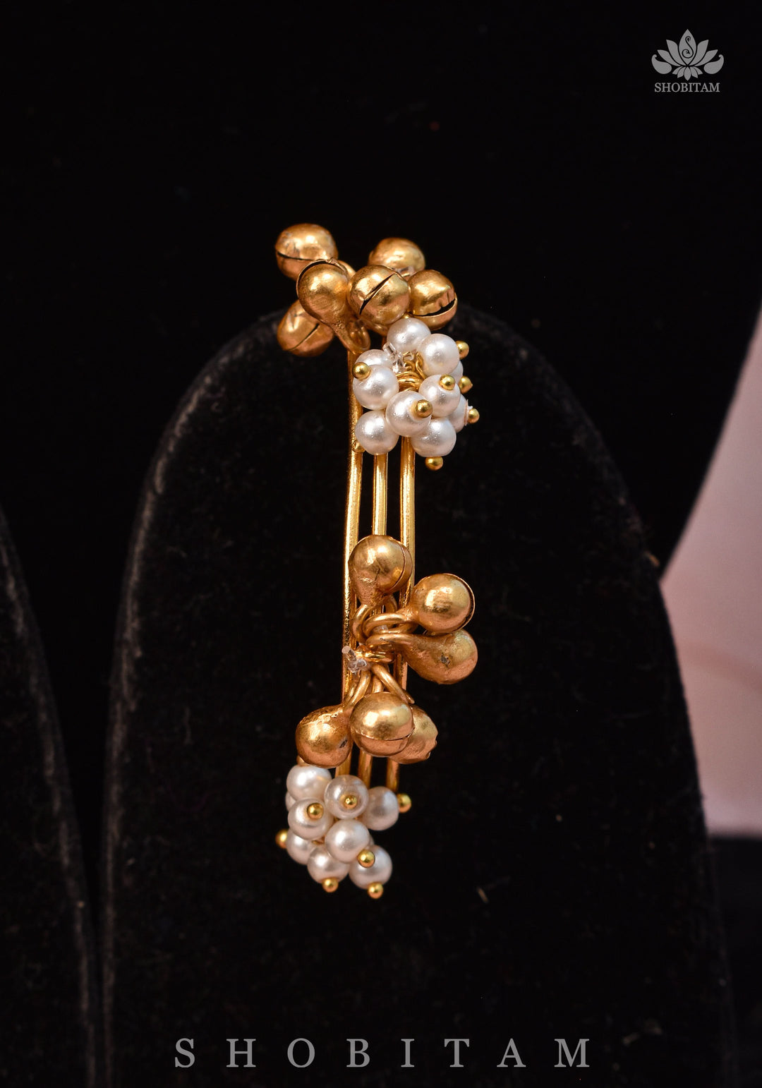 Statement Multi-wire design Neckpiece with White & Gold Attached Beads | Shobitam Jewelry