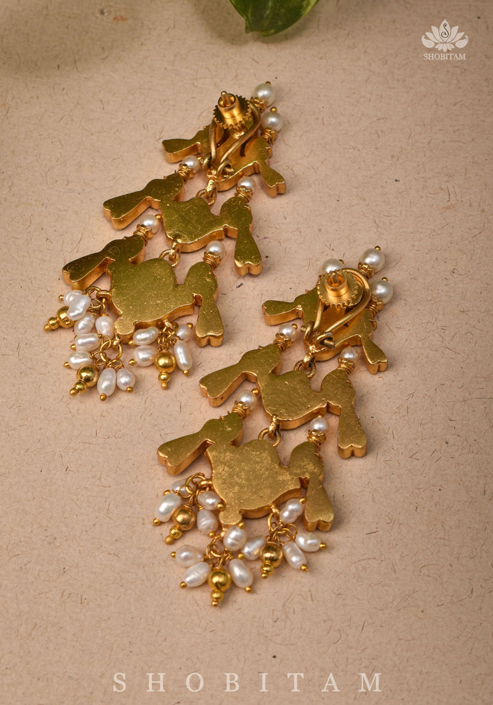 Handcrafted Jadau Statement Twin Bird Design Earrings with Pink and White Stones | Shobitam Jewelry