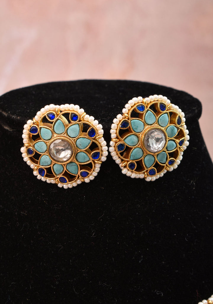 Exquisite Ahmedabadi kundan Floral Units Choker and Earrings Set | Shobitam Jewelry