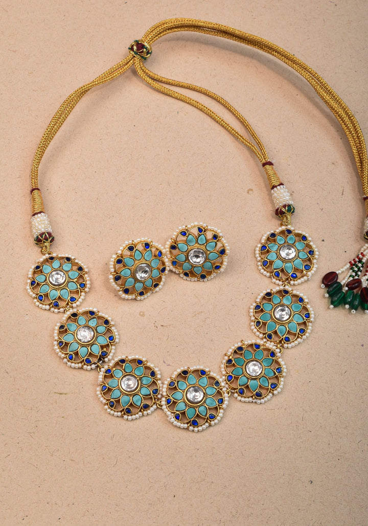 Exquisite Ahmedabadi kundan Floral Units Choker and Earrings Set | Shobitam Jewelry