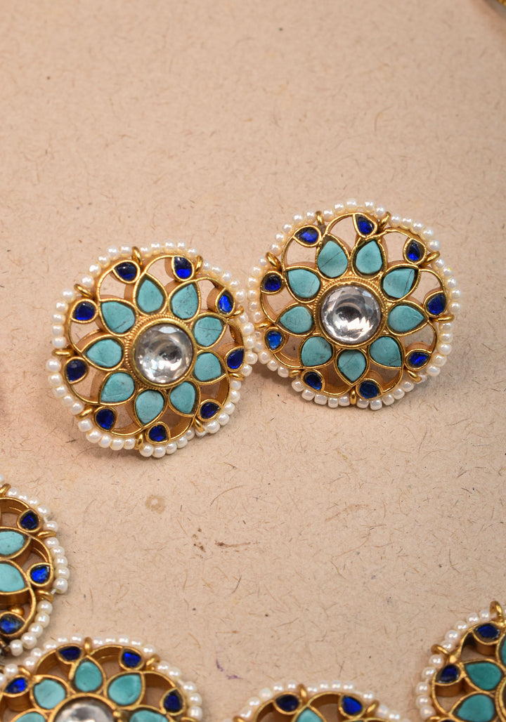 Exquisite Ahmedabadi kundan Floral Units Choker and Earrings Set | Shobitam Jewelry