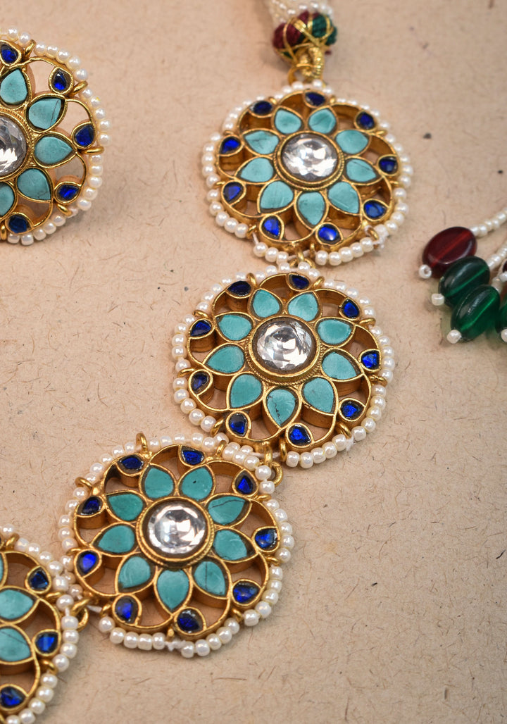 Exquisite Ahmedabadi kundan Floral Units Choker and Earrings Set | Shobitam Jewelry