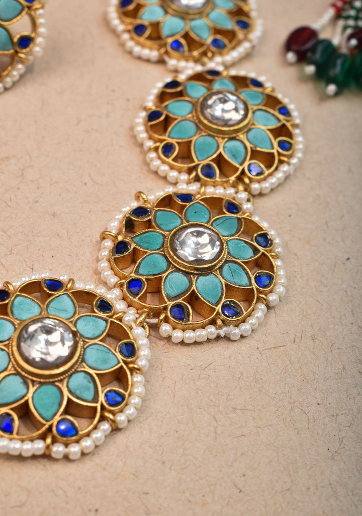 Exquisite Ahmedabadi kundan Floral Units Choker and Earrings Set | Shobitam Jewelry