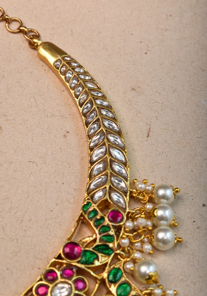 Hasli Inspired Jadau Lakshmi Necklace Set With four color stones  | Shobitam Jewelry