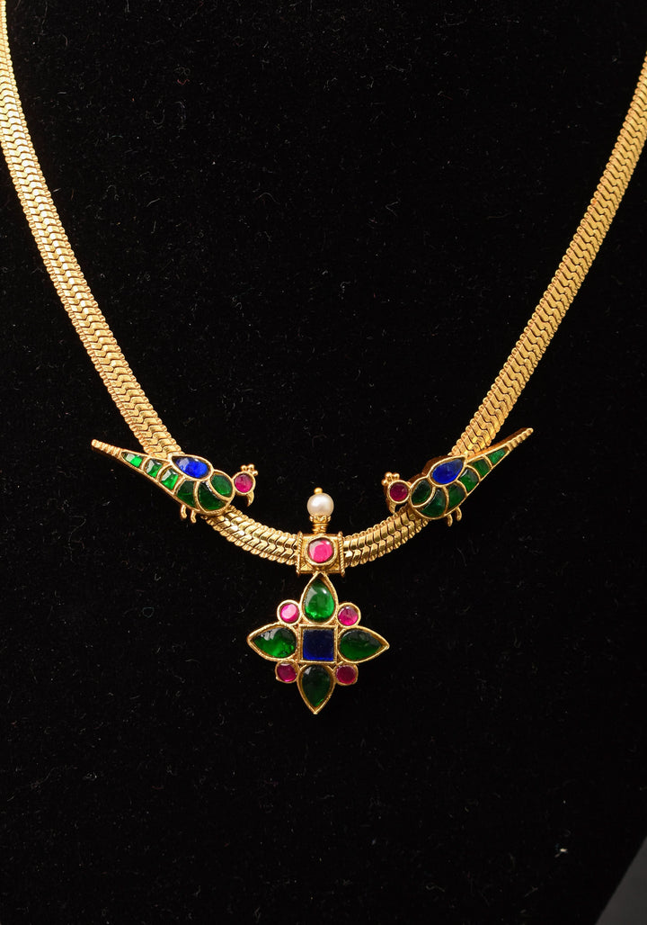 Multicolor stone Twin Peacock and Floral Minimalistic Ethnic Necklace and Earrings | Shobitam  Jewelry