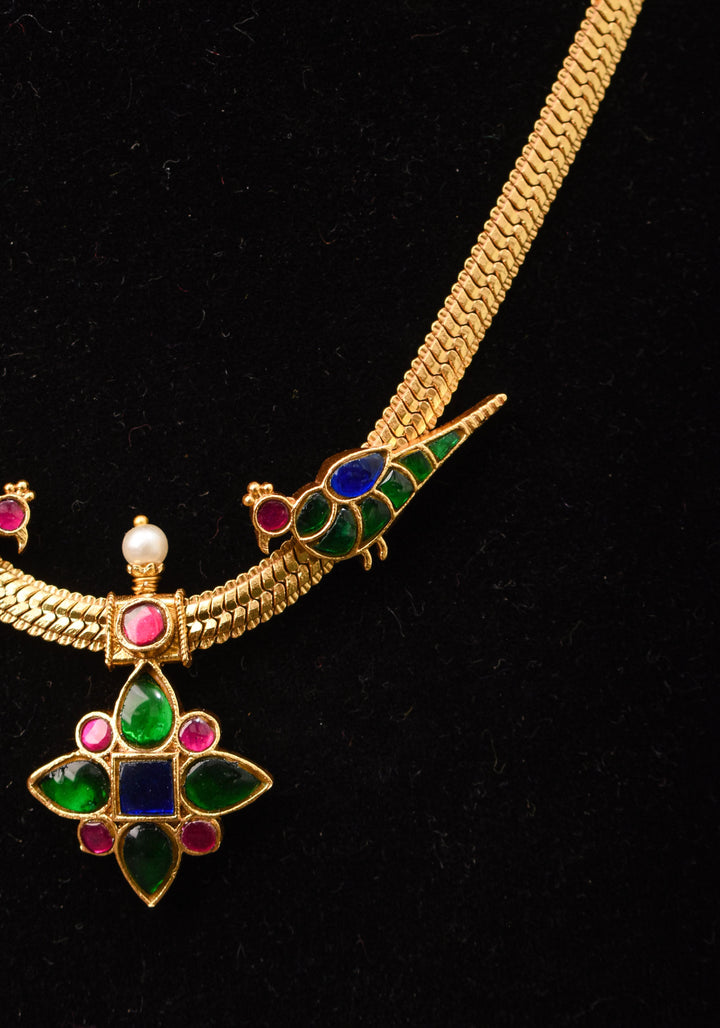 Multicolor stone Twin Peacock and Floral Minimalistic Ethnic Necklace and Earrings | Shobitam  Jewelry