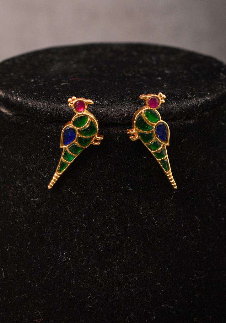Multicolor stone Twin Peacock and Floral Minimalistic Ethnic Necklace and Earrings | Shobitam  Jewelry