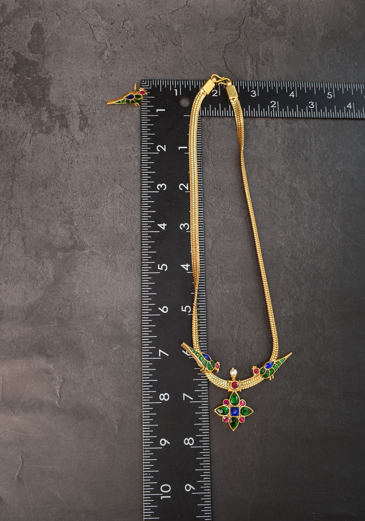 Multicolor stone Twin Peacock and Floral Minimalistic Ethnic Necklace and Earrings | Shobitam  Jewelry