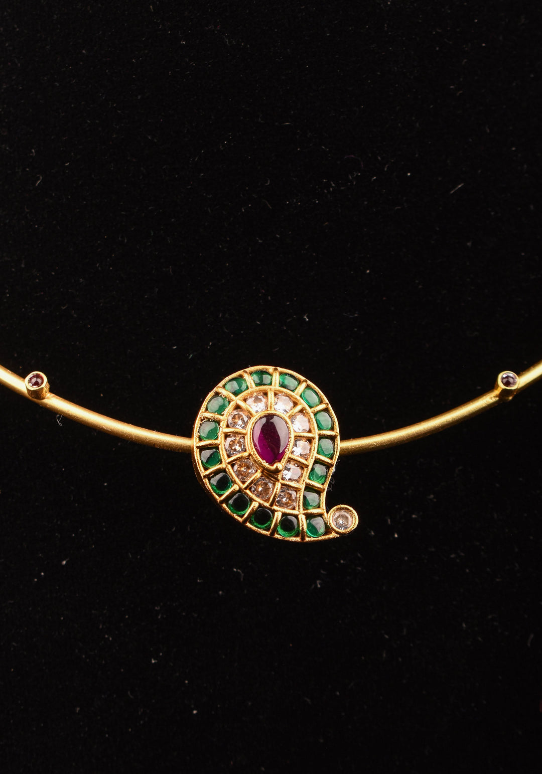 Green Mango Jadau Pendant on Pink stone Wire base Necklace set with pearls dangling beads | Shobitam Jewelry