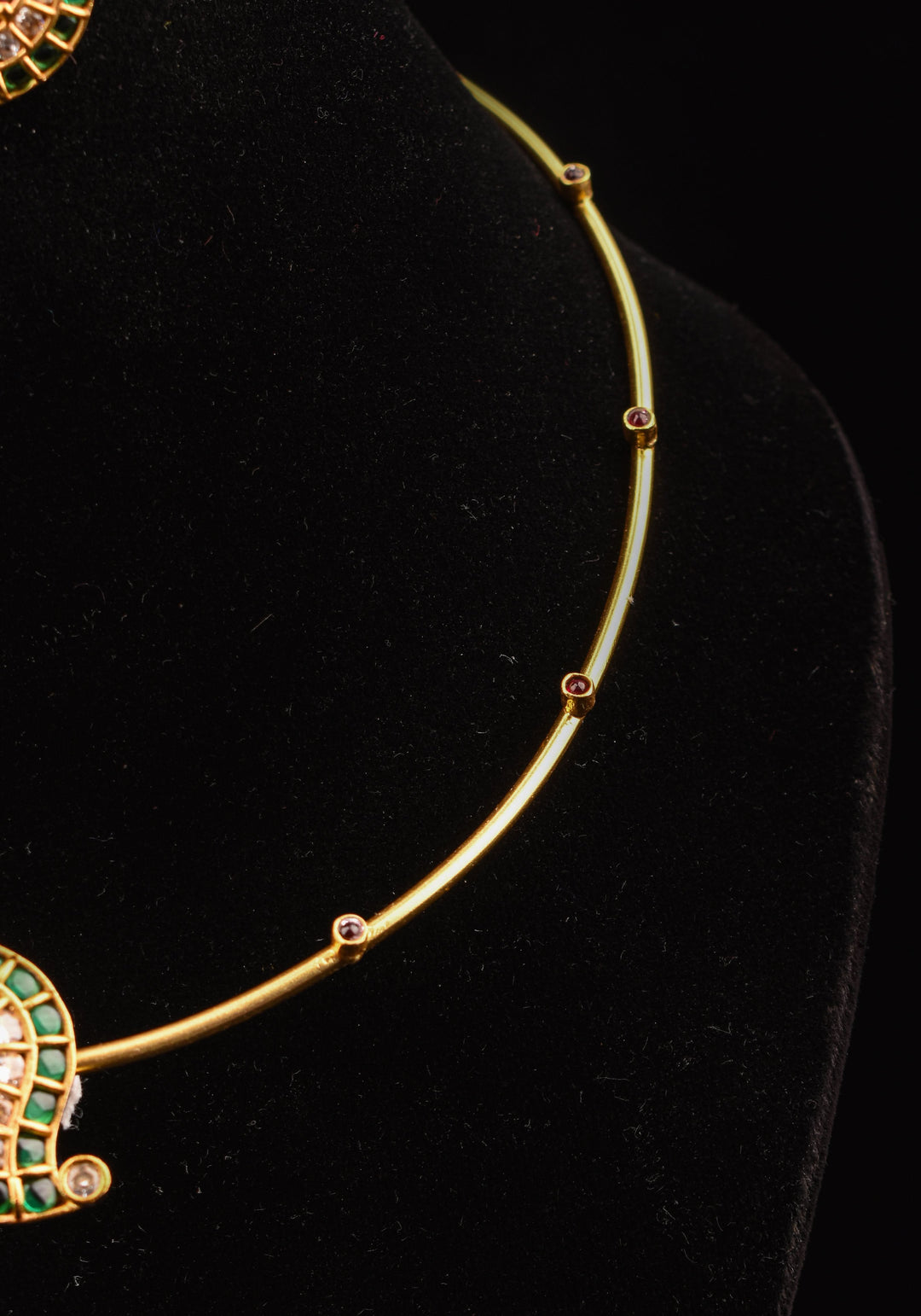 Green Mango Jadau Pendant on Pink stone Wire base Necklace set with pearls dangling beads | Shobitam Jewelry
