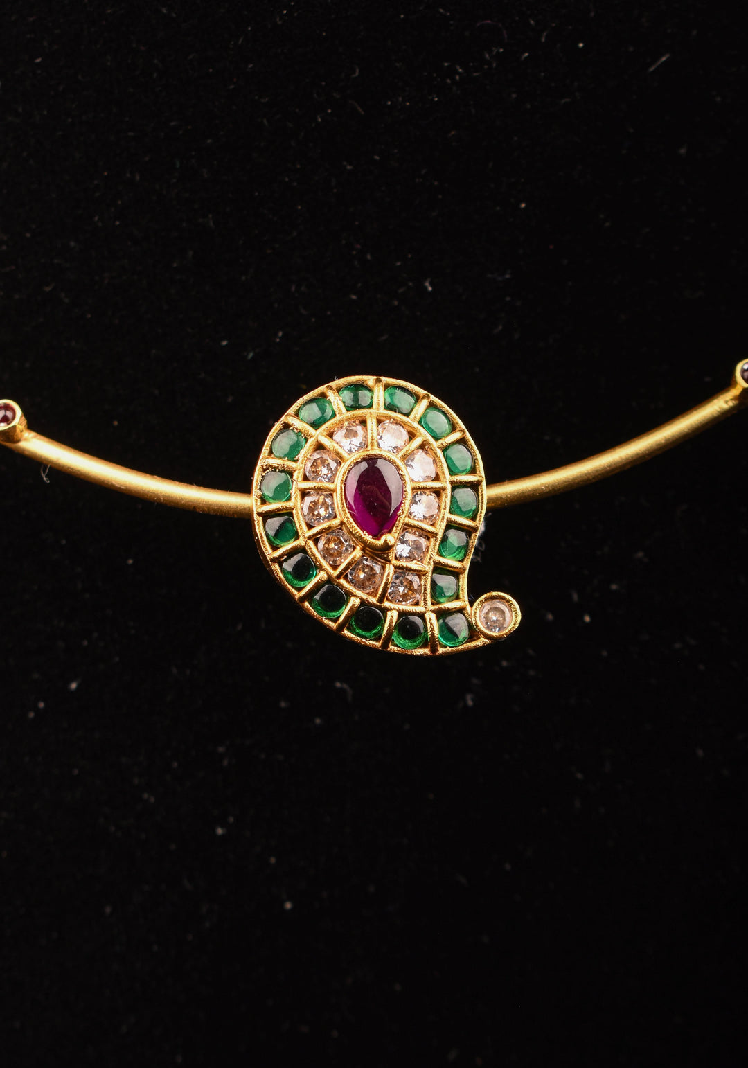 Green Mango Jadau Pendant on Pink stone Wire base Necklace set with pearls dangling beads | Shobitam Jewelry