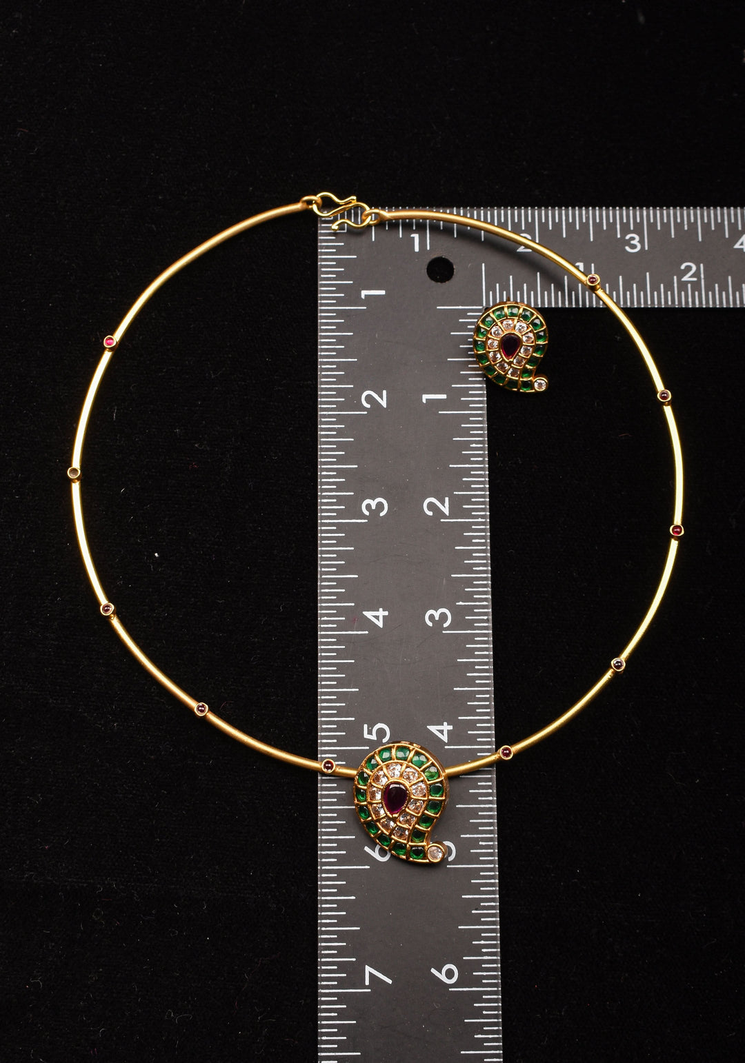 Green Mango Jadau Pendant on Pink stone Wire base Necklace set with pearls dangling beads | Shobitam Jewelry