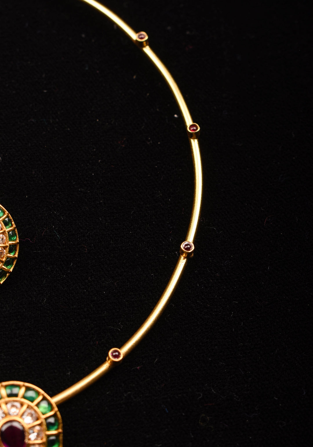 Green Mango Jadau Pendant on Pink stone Wire base Necklace set with pearls dangling beads | Shobitam Jewelry