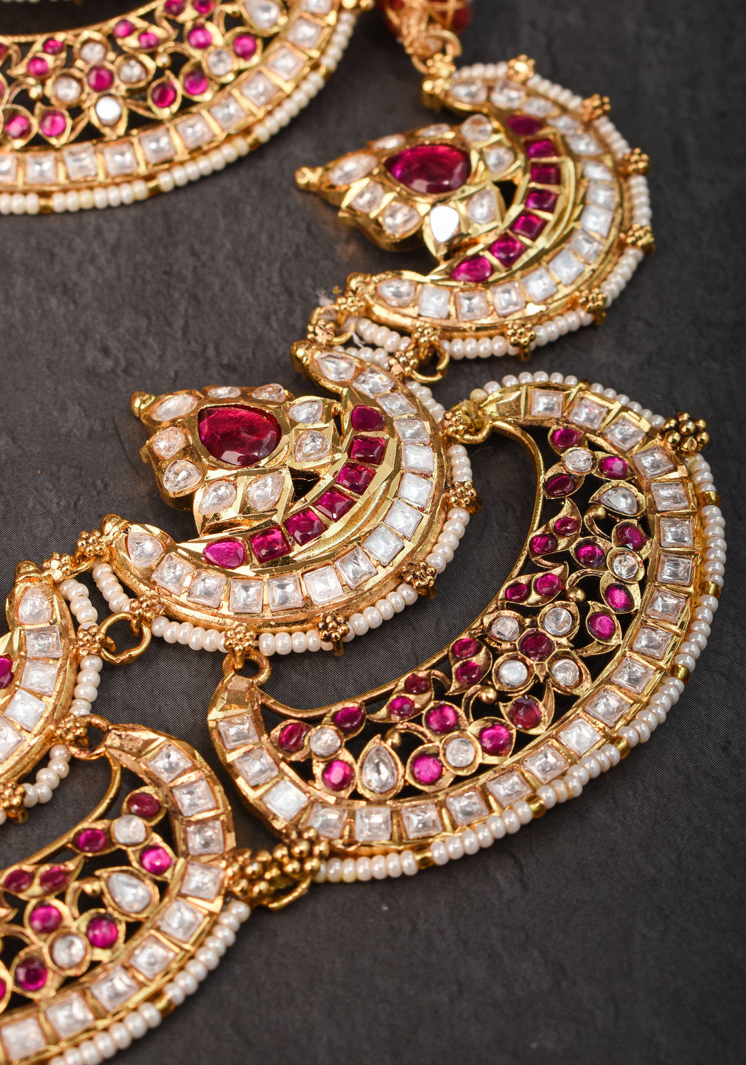 Two layer Statement Jadau Necklace Set with Chand Design Choker and Earrings Set | Shobitam Jewelry