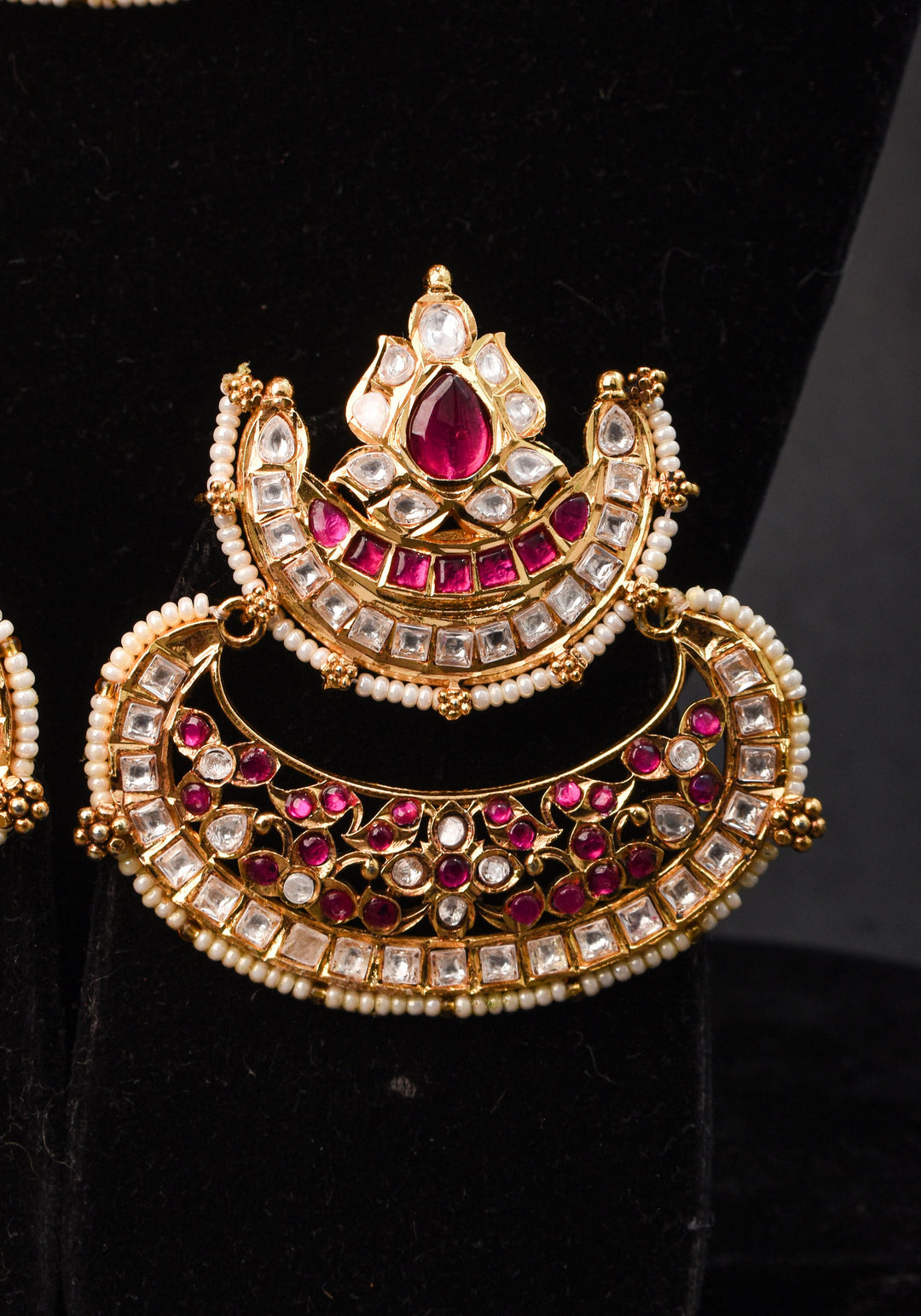 Two layer Statement Jadau Necklace Set with Chand Design Choker and Earrings Set | Shobitam Jewelry
