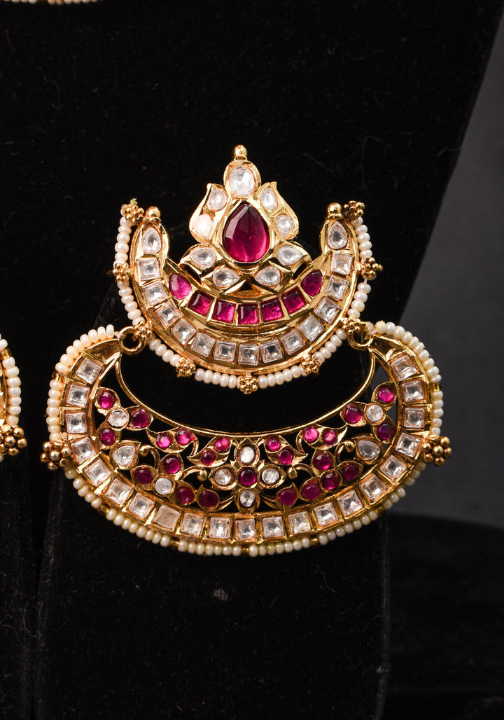 Two layer Statement Jadau Necklace Set with Chand Design Choker and Earrings Set | Shobitam Jewelry