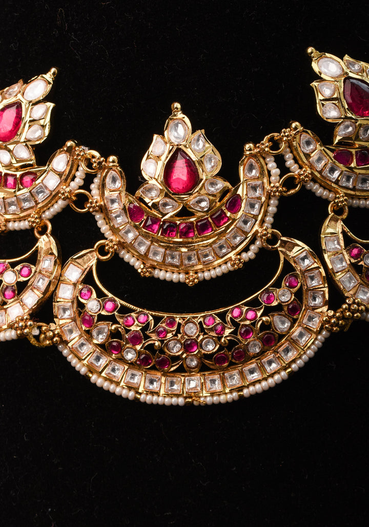 Two layer Statement Jadau Necklace Set with Chand Design Choker and Earrings Set | Shobitam Jewelry