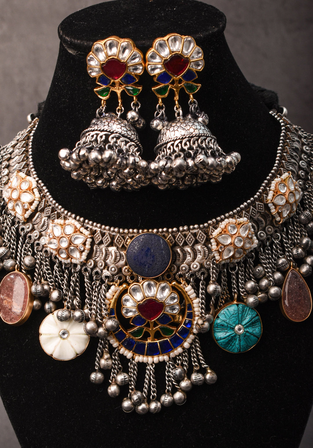 Banjaran Fusion with Kundan Stone embellished Oxidized Choker set | Shobitam Jewelry
