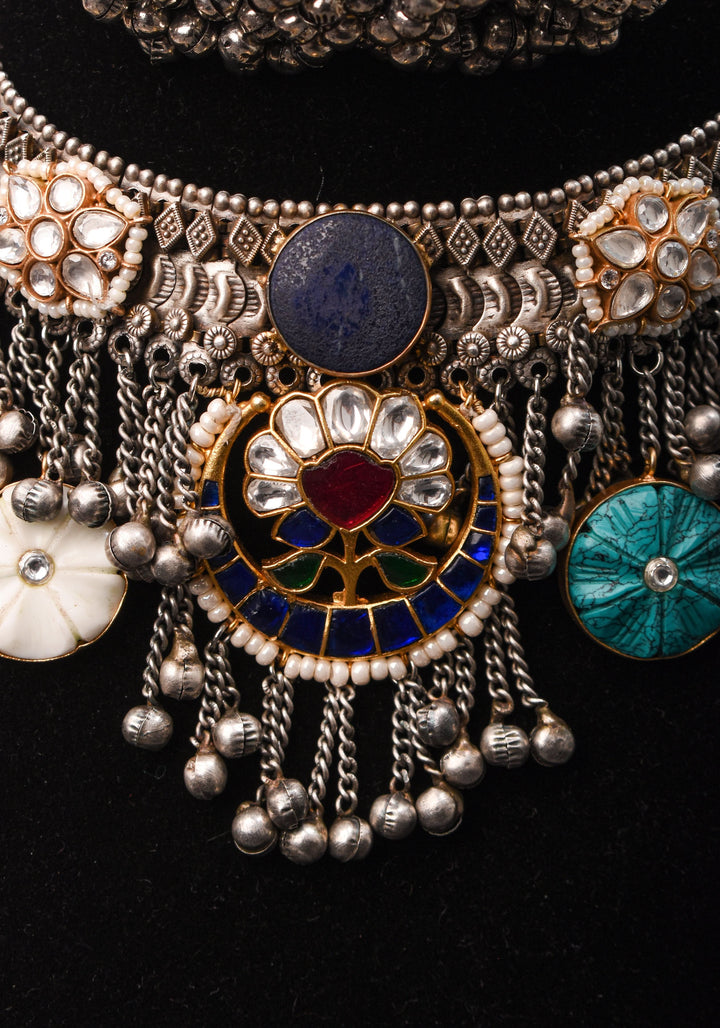 Banjaran Fusion with Kundan Stone embellished Oxidized Choker set | Shobitam Jewelry