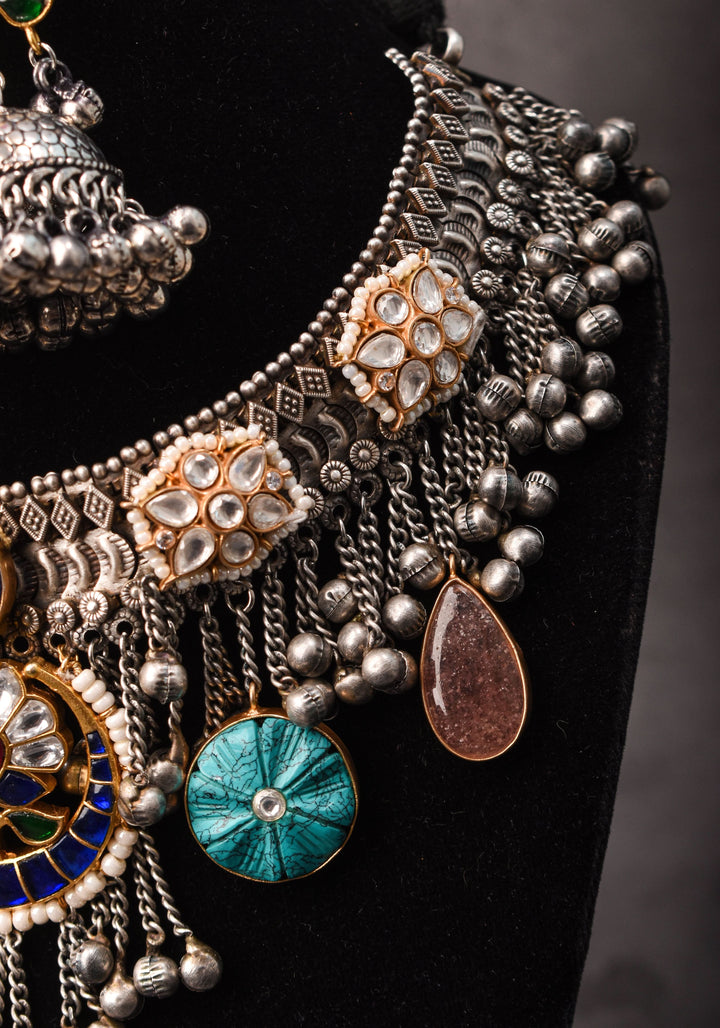 Banjaran Fusion with Kundan Stone embellished Oxidized Choker set | Shobitam Jewelry