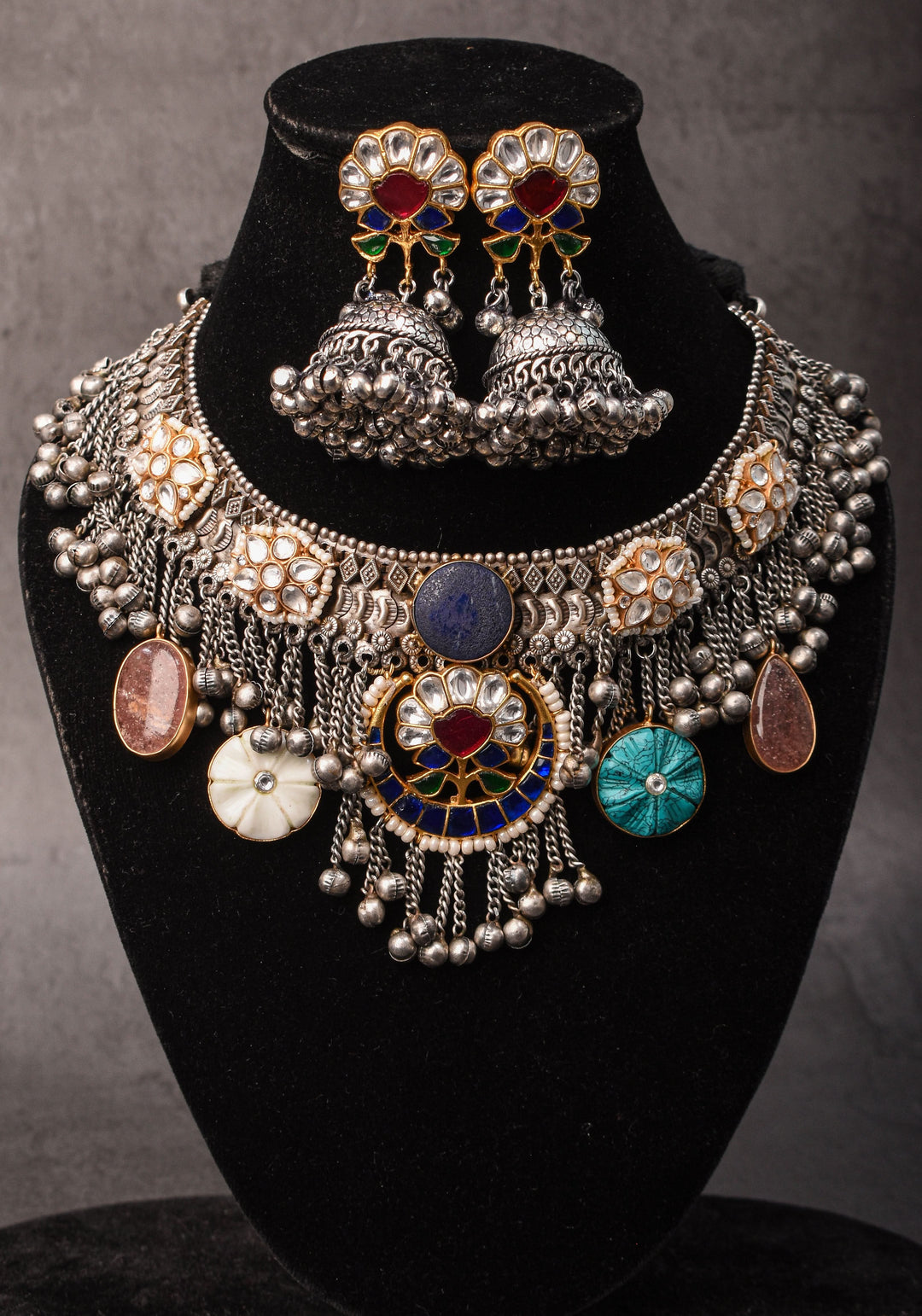 Banjaran Fusion with Kundan Stone embellished Oxidized Choker set | Shobitam Jewelry