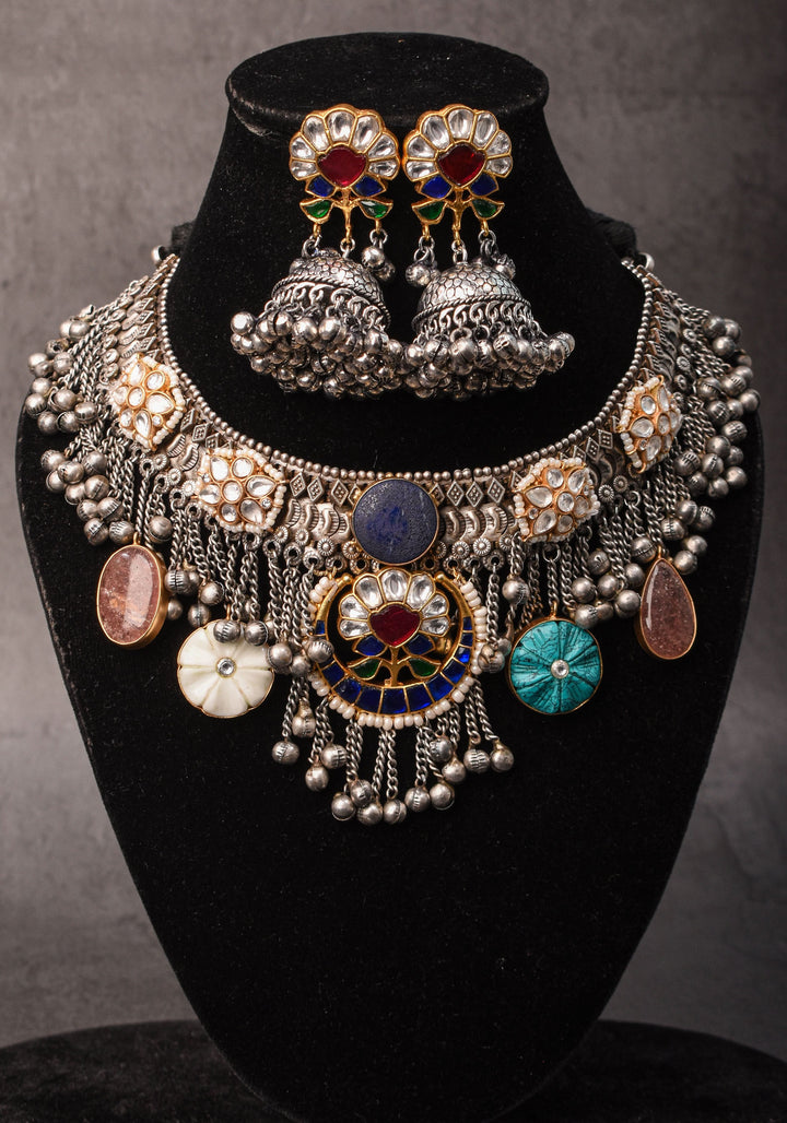 Banjaran Fusion with Kundan Stone embellished Oxidized Choker set | Shobitam Jewelry